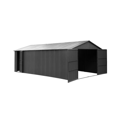 12' x 25' FT Alora Extra Large Heavy-Duty Outdoor Metal Carport Garage Shed With Lockable Double Hinged Doors