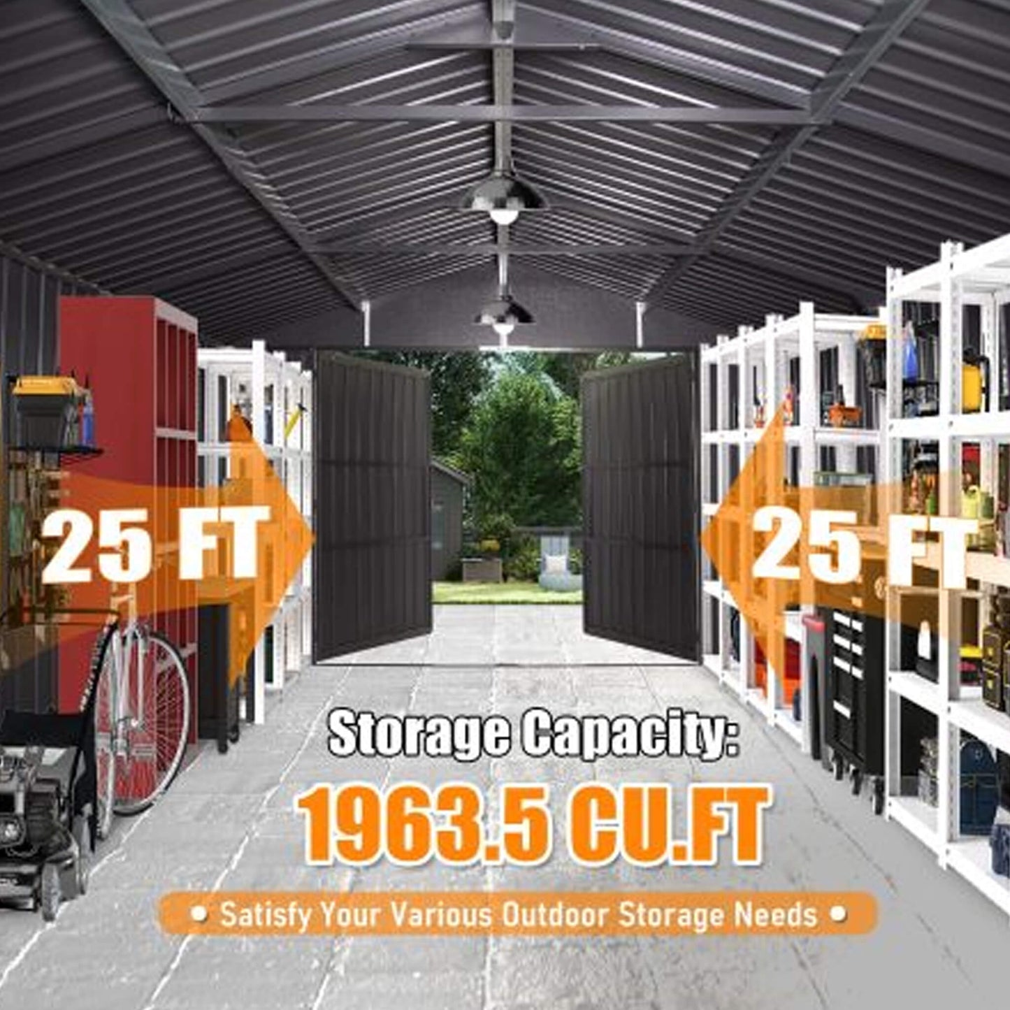 Extra-Large Outdoor Heavy-Duty Metal Garage Shed with Lockable Doors