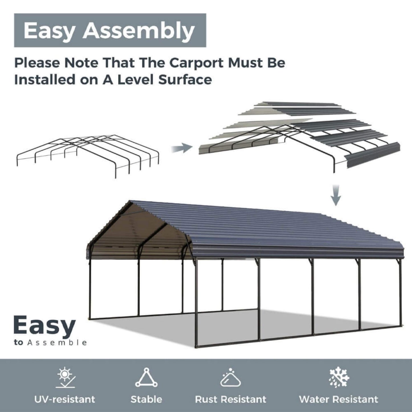 12' x 25' FT Alora Heavy Duty Extra Large Multi Vehicle Carport Kit With Galvanized Steel Roof