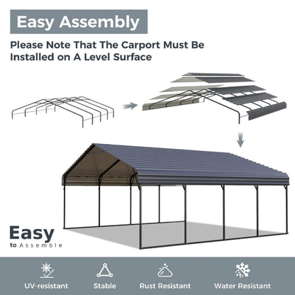 12' x 25' FT Alora Heavy Duty Extra Large Multi Vehicle Carport Kit With Galvanized Steel Roof