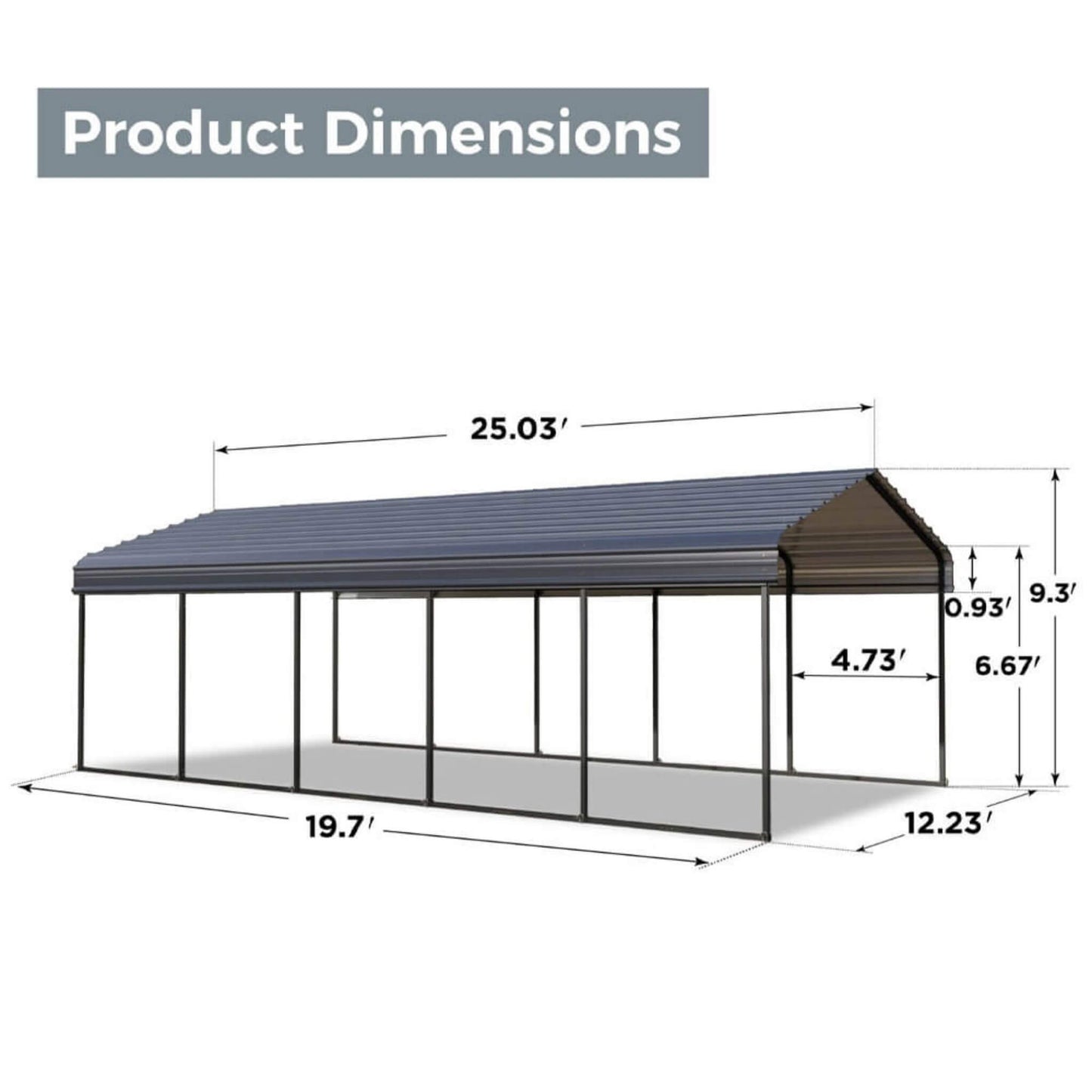 12' x 25' FT Alora Heavy Duty Extra Large Multi Vehicle Carport Kit With Galvanized Steel Roof
