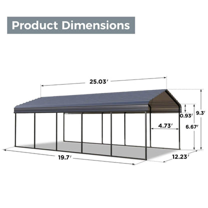 12' x 25' FT Alora Heavy Duty Extra Large Multi Vehicle Carport Kit With Galvanized Steel Roof