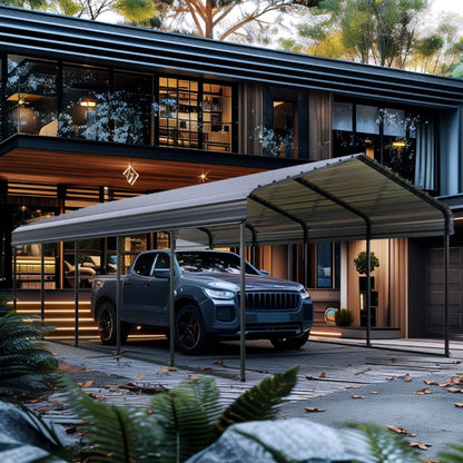 12' x 25' FT Alora Heavy Duty Extra Large Multi Vehicle Carport Kit With Galvanized Steel Roof