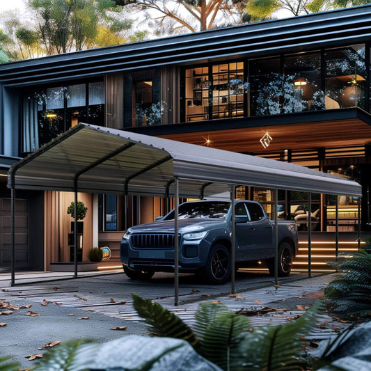 12' x 25' FT Alora Heavy Duty Extra Large Multi Vehicle Carport Kit With Galvanized Steel Roof