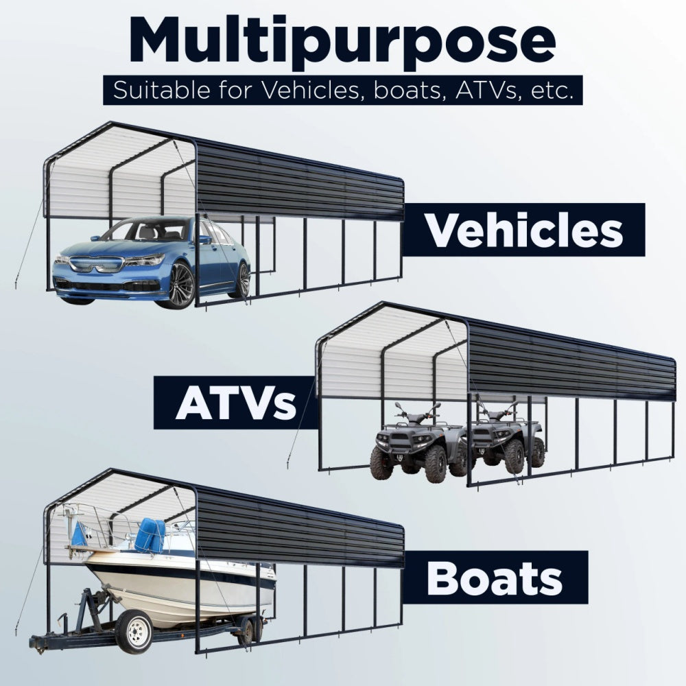 12FT x 30FT Metal Carport with Corrugated Roof