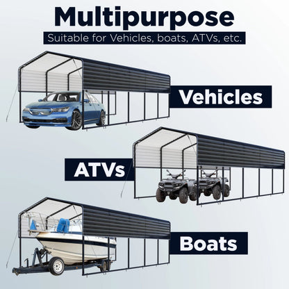 12FT x 30FT Metal Carport with Corrugated Roof