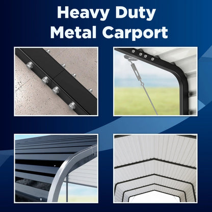 12FT x 30FT Metal Carport with Corrugated Roof