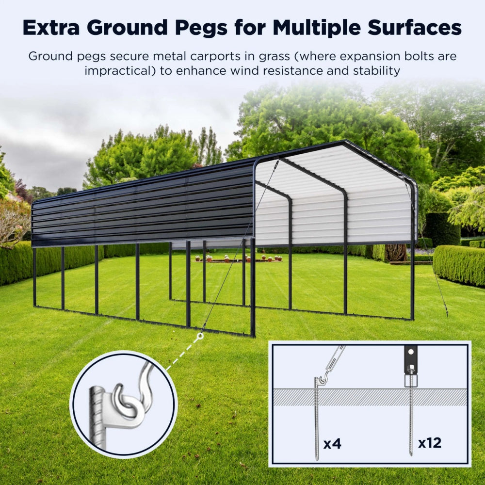 12FT x 30FT Metal Carport with Corrugated Roof