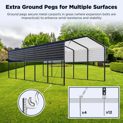 12FT x 30FT Metal Carport with Corrugated Roof