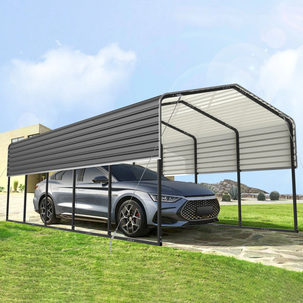 12FT x 30FT Metal Carport with Corrugated Roof