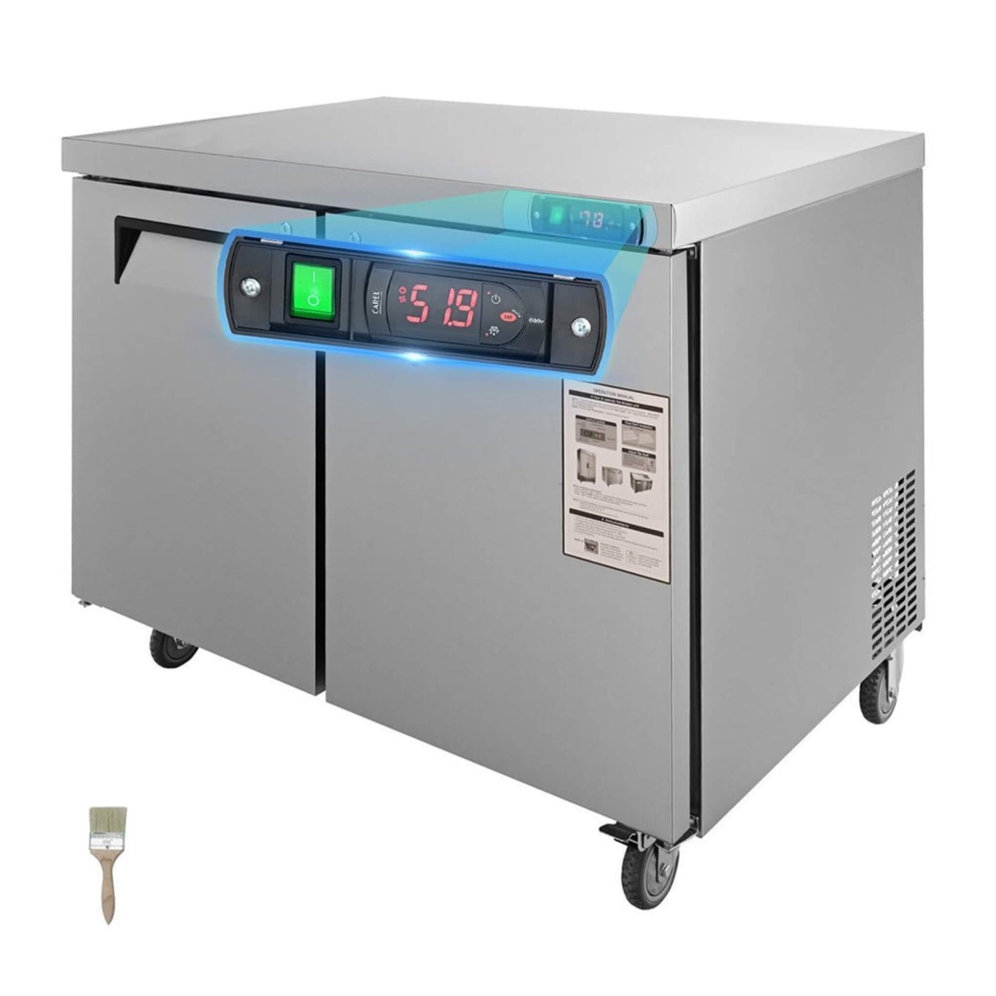 12.9 Cu.Ft 2-Door Commercial Stainless Steel Worktop Undercounter Refrigerator, 48"