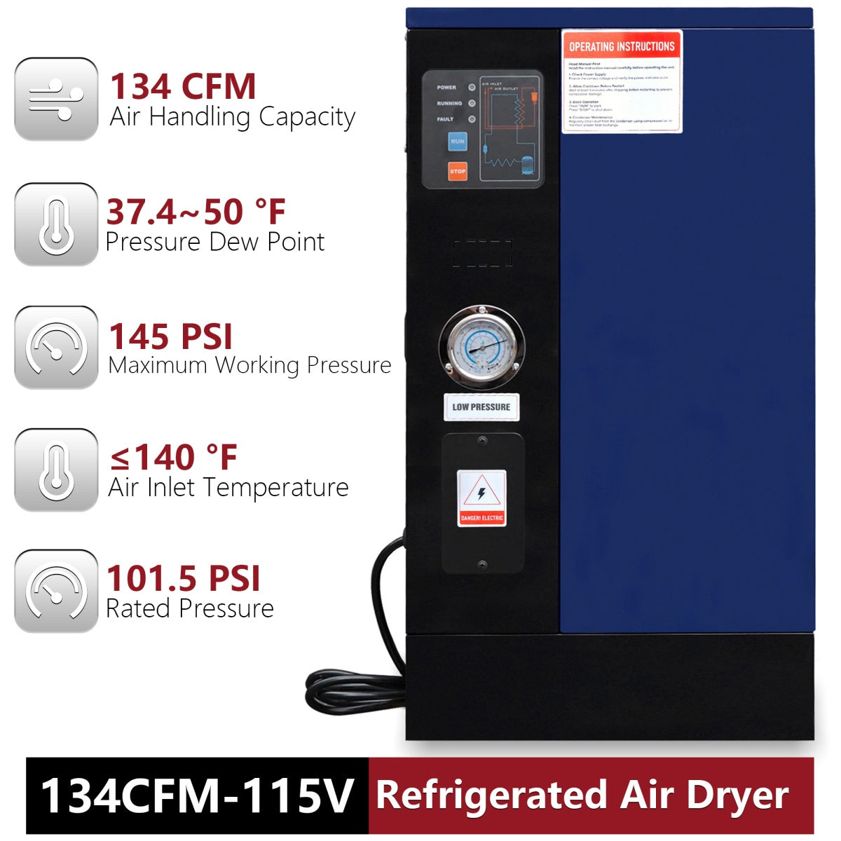 134CFM Refrigerated Air Dryer for 20HP & 30HP Compressors