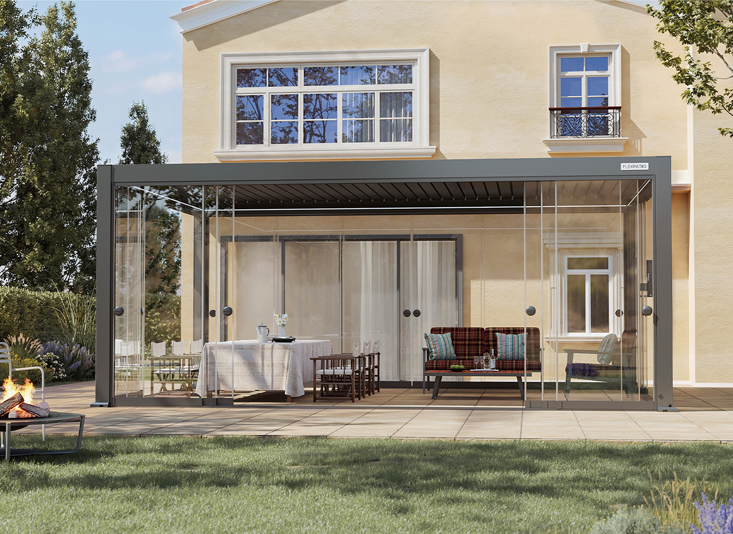 Sliding Glass Door with Round Handle for FlexPatio Pergola