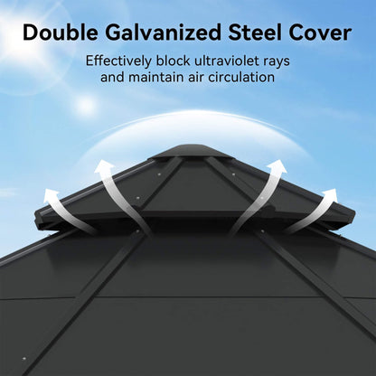 13FT X 13FT Alora Cedar Wood Galvanized Steel Octagonal Hardtop Double Roof Gazebo