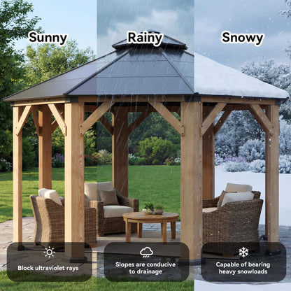 13FT X 13FT Alora Cedar Wood Galvanized Steel Octagonal Hardtop Double Roof Gazebo
