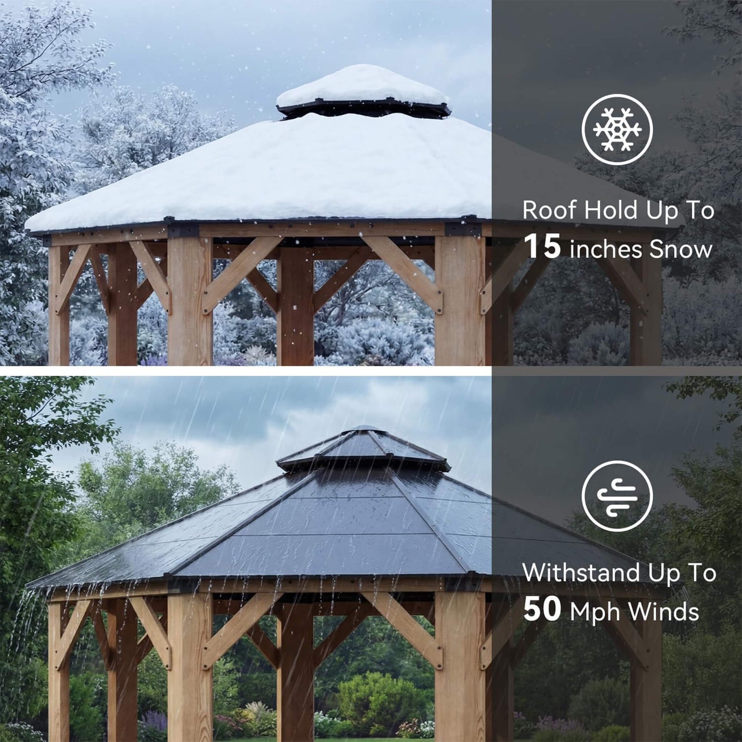 13FT X 13FT Alora Cedar Wood Galvanized Steel Octagonal Hardtop Double Roof Gazebo