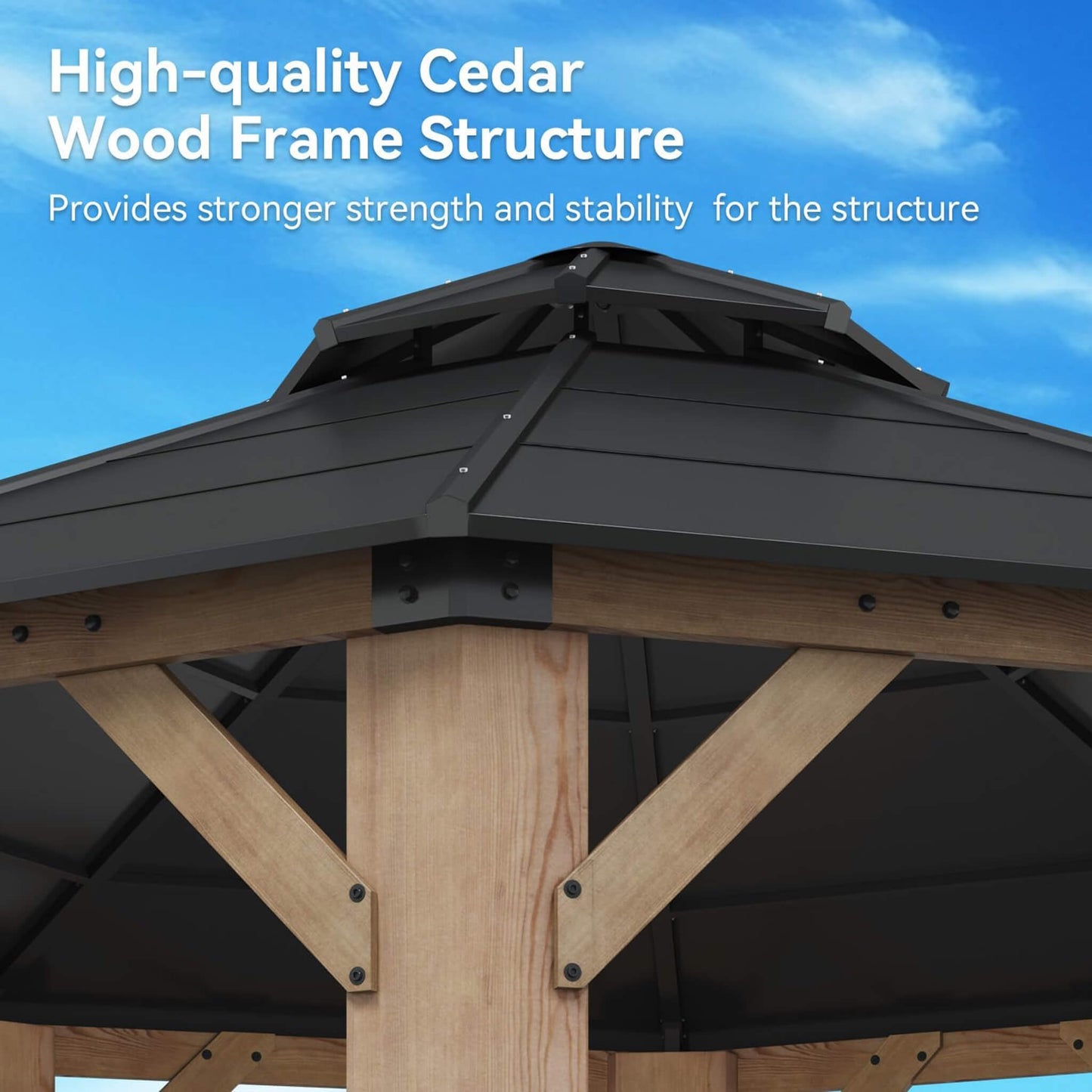 13FT X 13FT Alora Premium All-Weather Octagonal Double Hardtop Cedar Wood Gazebo