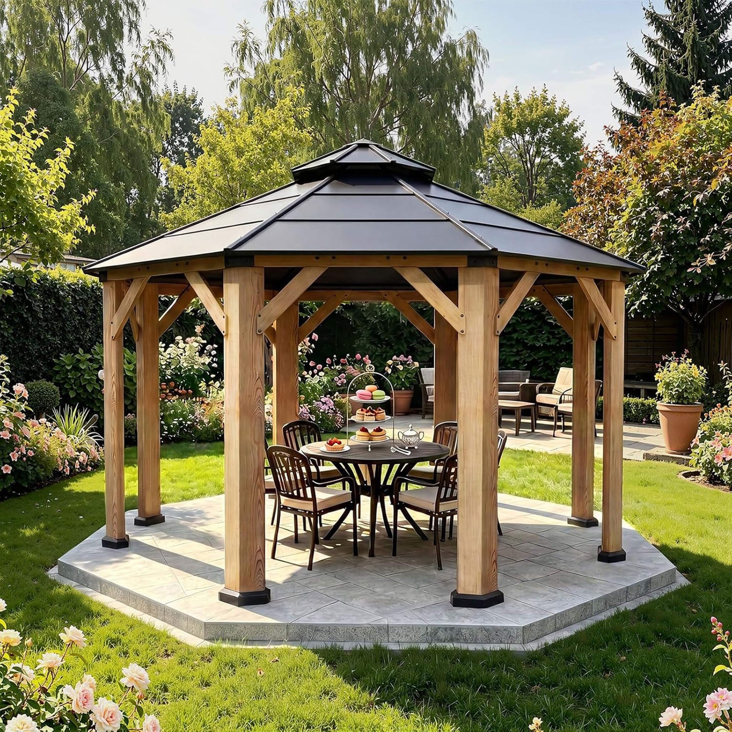13FT X 13FT Alora Premium All-Weather Octagonal Double Hardtop Cedar Wood Gazebo