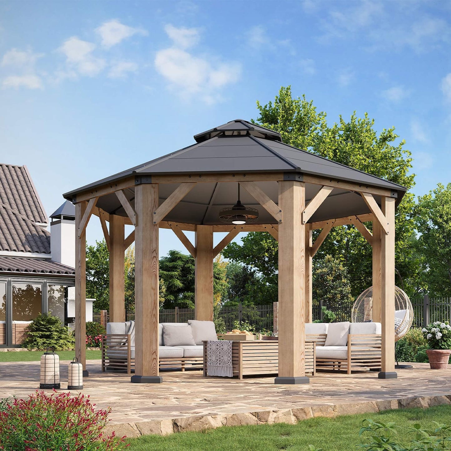 13FT X 13FT Alora Premium All-Weather Octagonal Double Hardtop Cedar Wood Gazebo