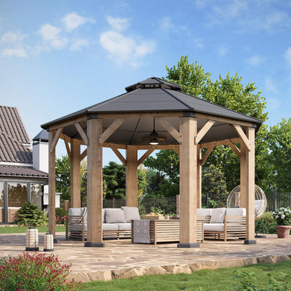 13FT X 13FT Alora Premium All-Weather Octagonal Double Hardtop Cedar Wood Gazebo