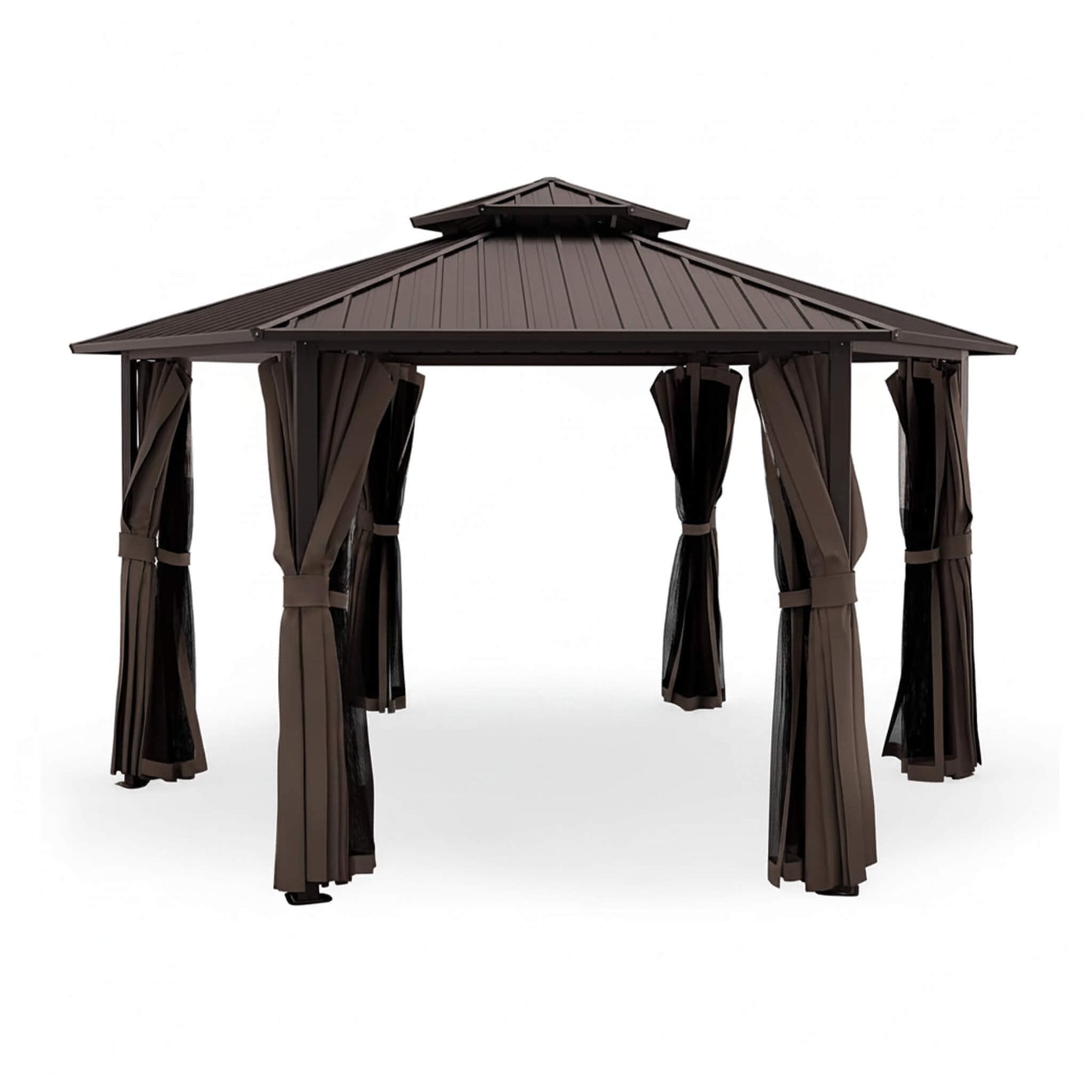 13FT X 15FT Alora Hardtop Hexagonal Gazebo with Curtains and Netting