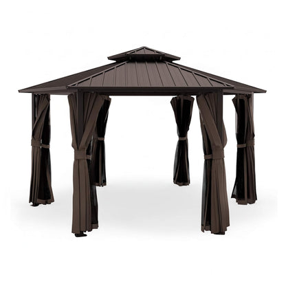 13FT X 15FT Alora Hardtop Hexagonal Gazebo with Curtains and Netting