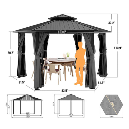 13FT X 15FT Alora Hardtop Hexagonal Gazebo with Curtains and Netting