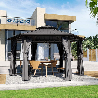 13FT X 15FT Alora Hardtop Hexagonal Gazebo with Curtains and Netting
