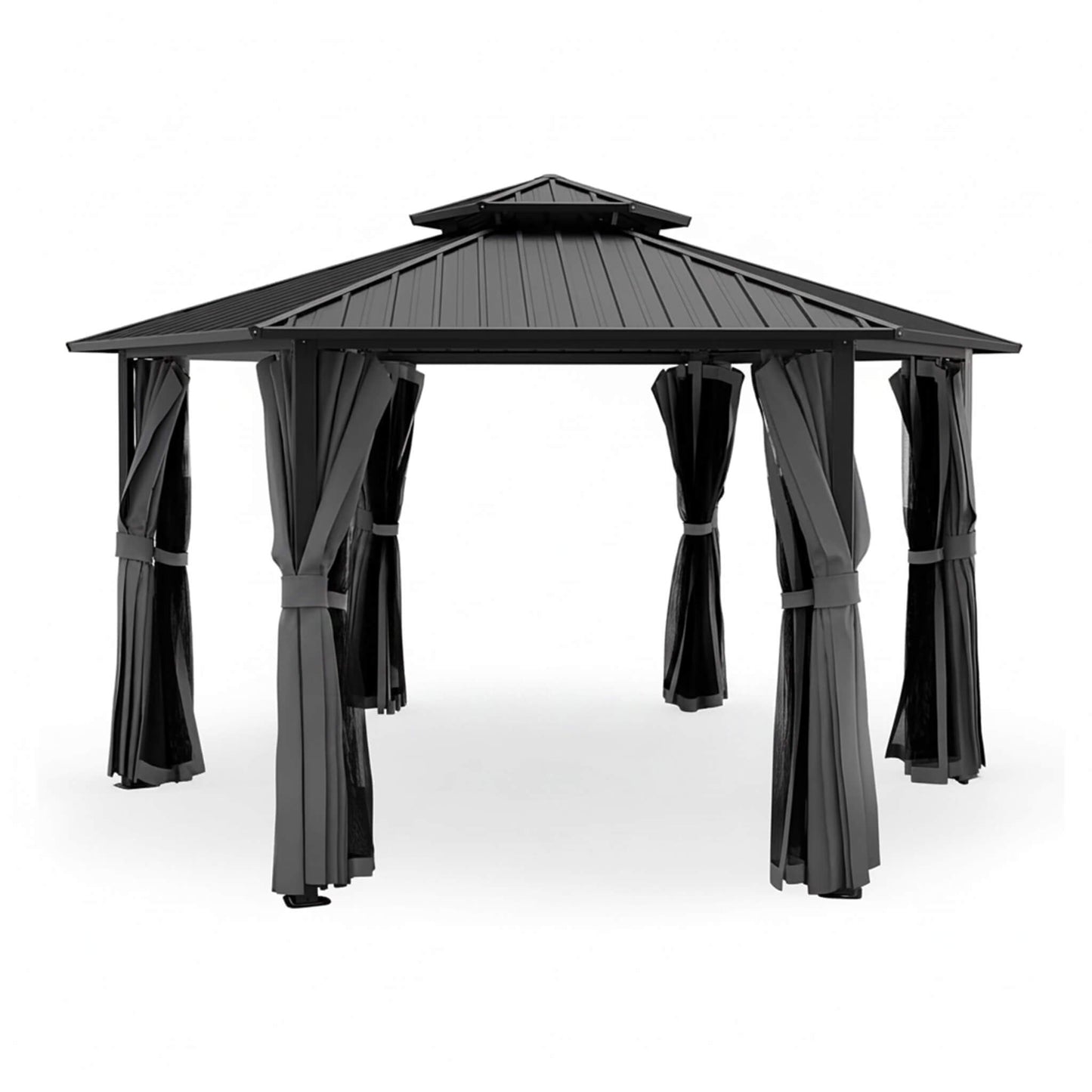 13FT X 15FT Alora Hardtop Hexagonal Gazebo with Curtains and Netting