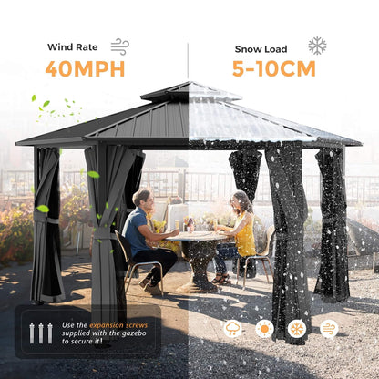 13FT X 15FT Alora Hardtop Hexagonal Gazebo with Curtains and Netting