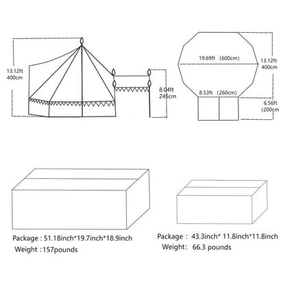 13' x 19' FT Extra Large Heavy-Duty Outdoor Four Seasons Glamping Canvas Bell Yurt Tent