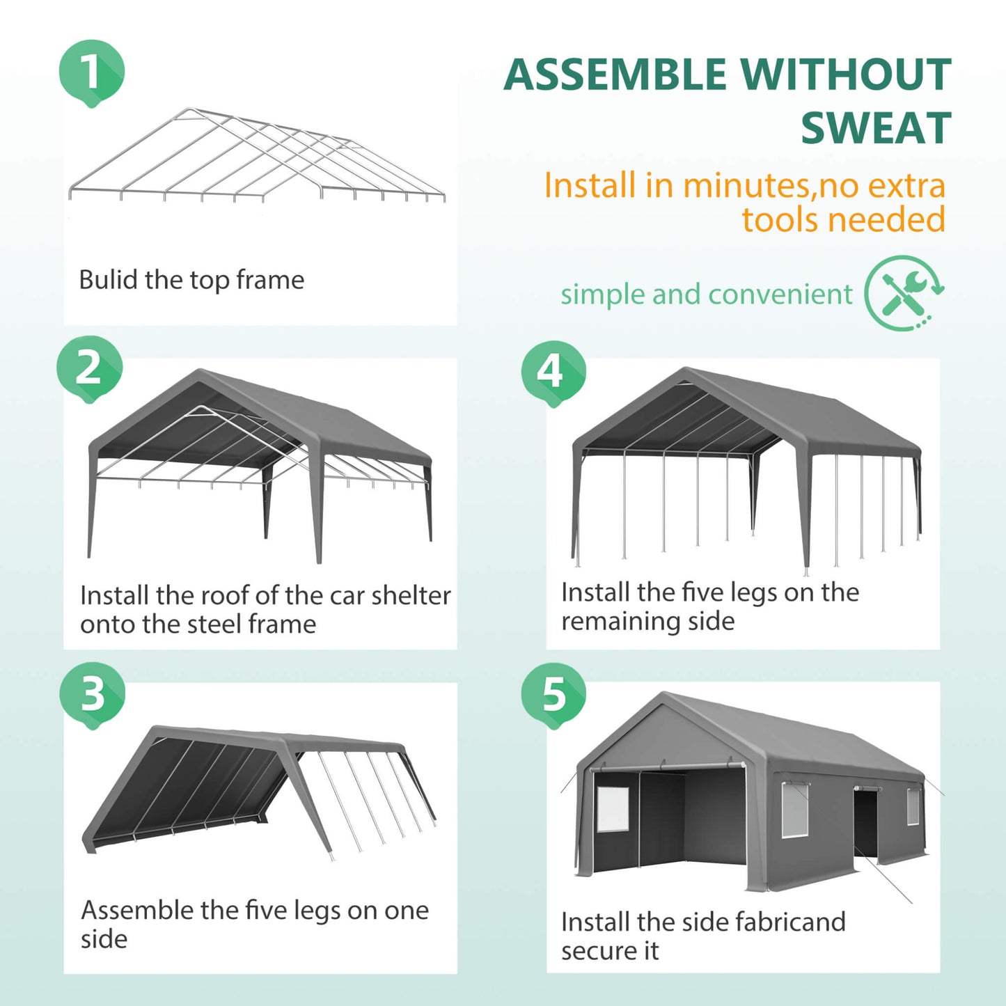 13' x 26' FT Alora Heavy-Duty Carport Canopy with Roll-Up Doors And Windows