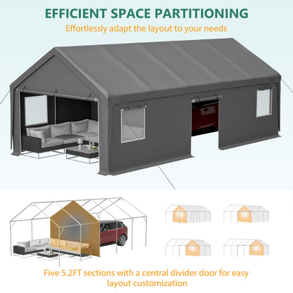 13' x 26' FT Alora Heavy-Duty Carport Canopy with Roll-Up Doors And Windows