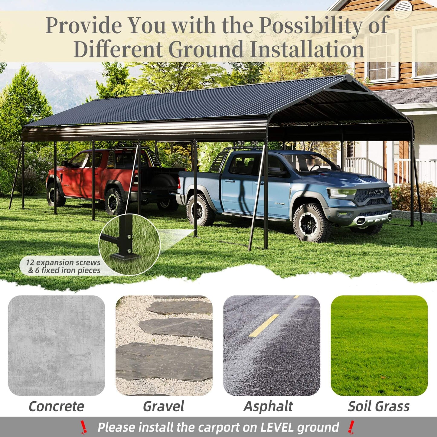 13' x 26' FT Alora Heavy-Duty Weather-Resistant Outdoor Carport With Protective Film