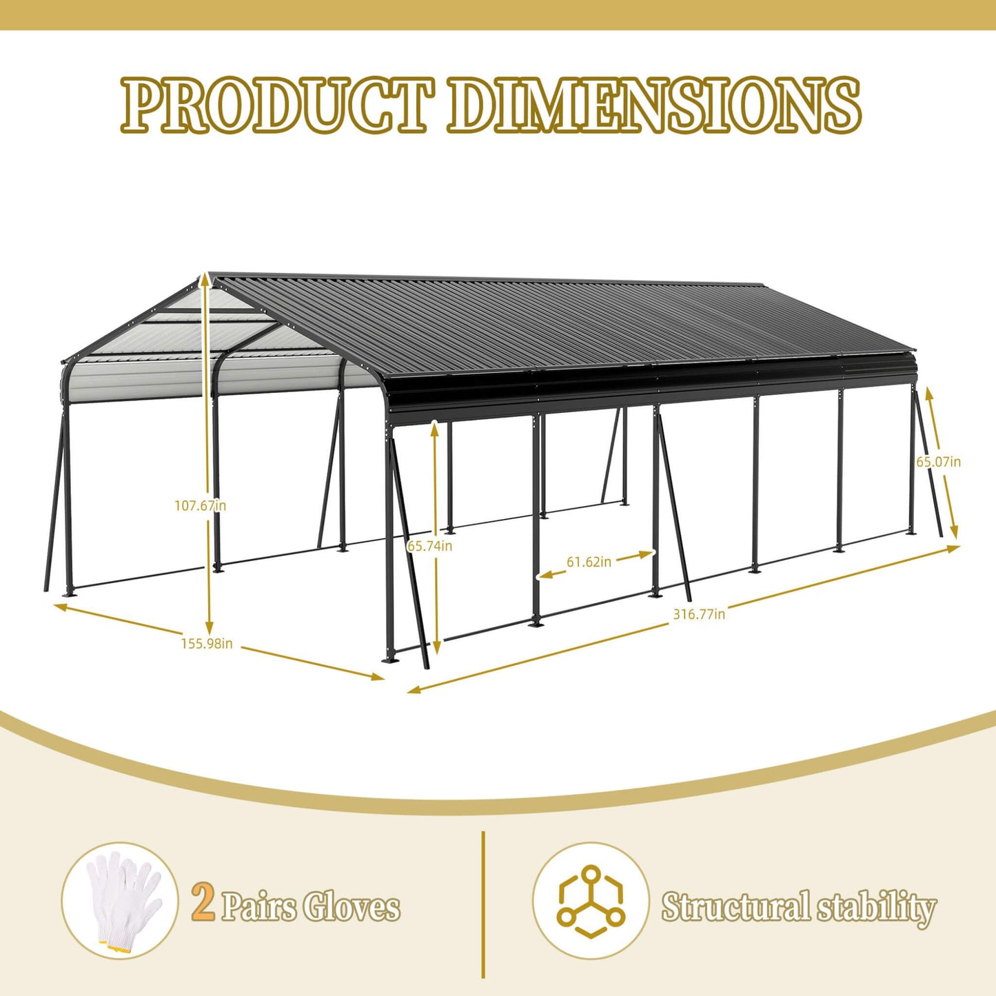 13' x 26' FT Alora Heavy-Duty Weather-Resistant Outdoor Carport With Protective Film