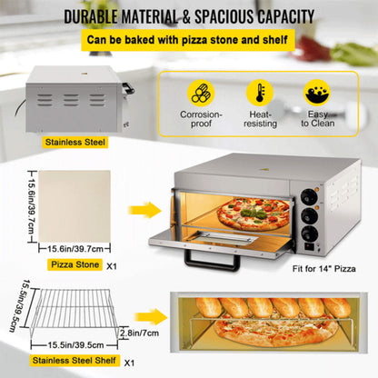 14-Inch Electric Single Deck Countertop Commercial Pizza Oven