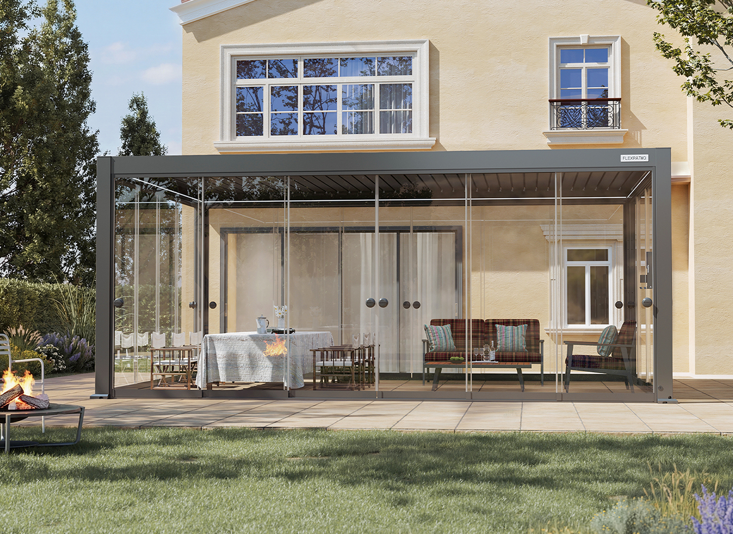 Sliding Glass Door with Round Handle for FlexPatio Pergola
