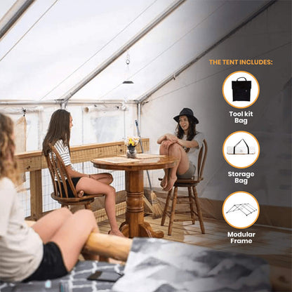 14FT x 16FT White Duck Alpha Wall Tent with Heavy-Duty Frame and Bug Mesh Windows
