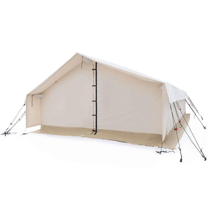 14FT x 16FT White Duck Alpha Wall Tent with Heavy-Duty Frame and Bug Mesh Windows