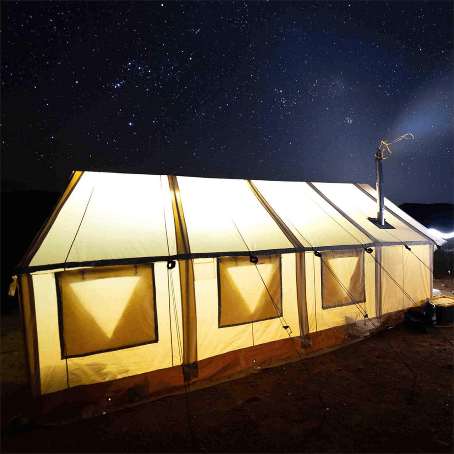 14FT x 16FT White Duck Alpha Wall Tent with Heavy-Duty Frame and Bug Mesh Windows