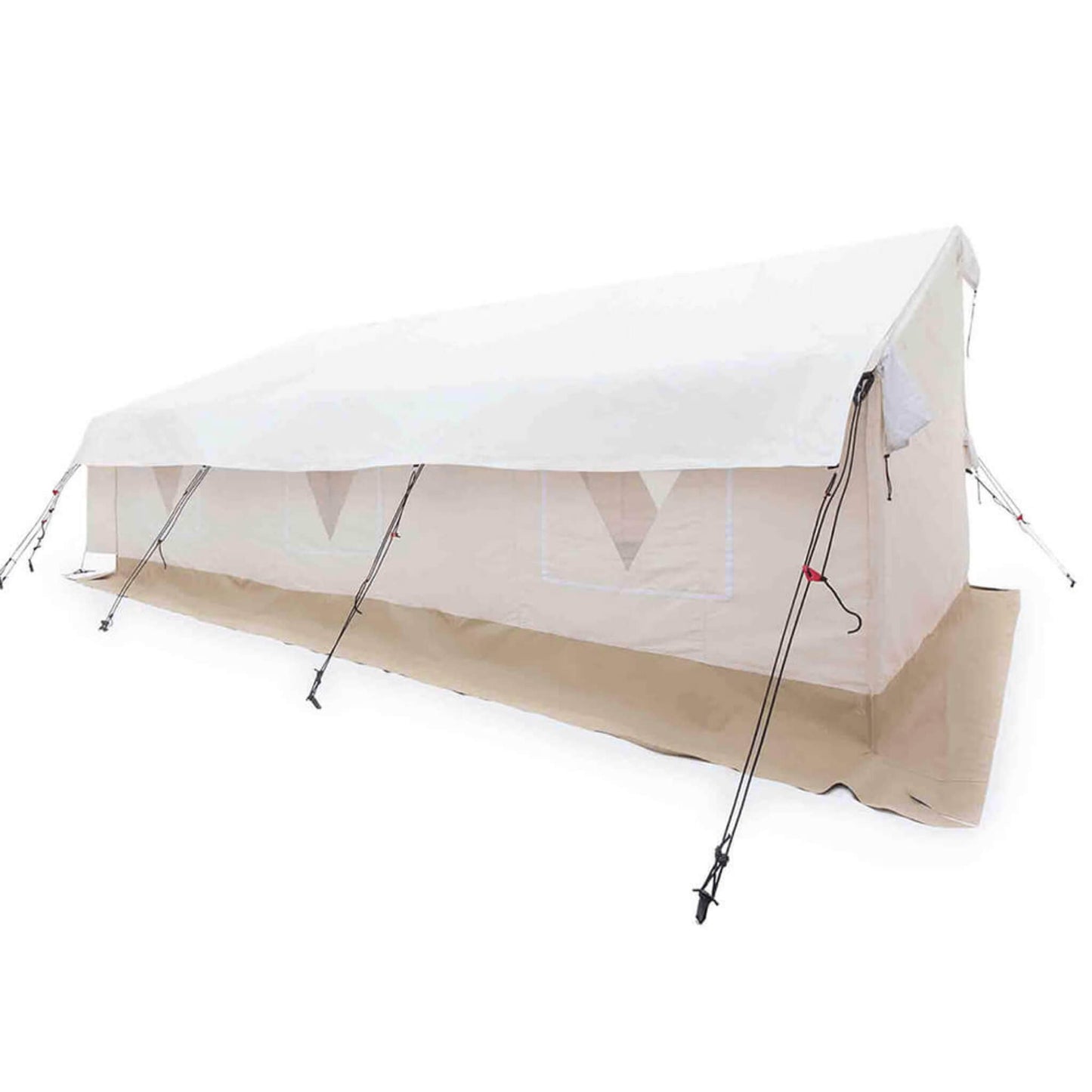 14FT x 16FT White Duck Alpha Wall Tent with Heavy-Duty Frame and Bug Mesh Windows