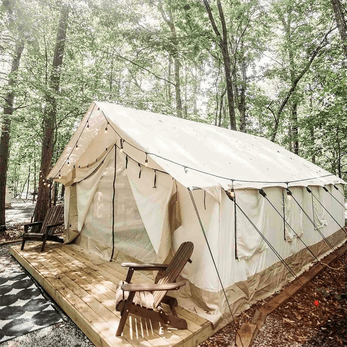 14FT x 16FT White Duck Alpha Wall Tent with Heavy-Duty Frame and Bug Mesh Windows