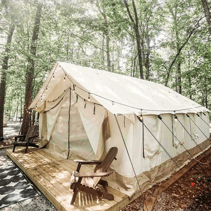 14FT x 16FT White Duck Alpha Wall Tent with Heavy-Duty Frame and Bug Mesh Windows