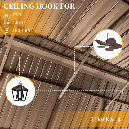 14' x 24' Alora Heavy-Duty Aluminum Galvanized Steel Double Roof Hardtop Gazebo With Netting And Curtains