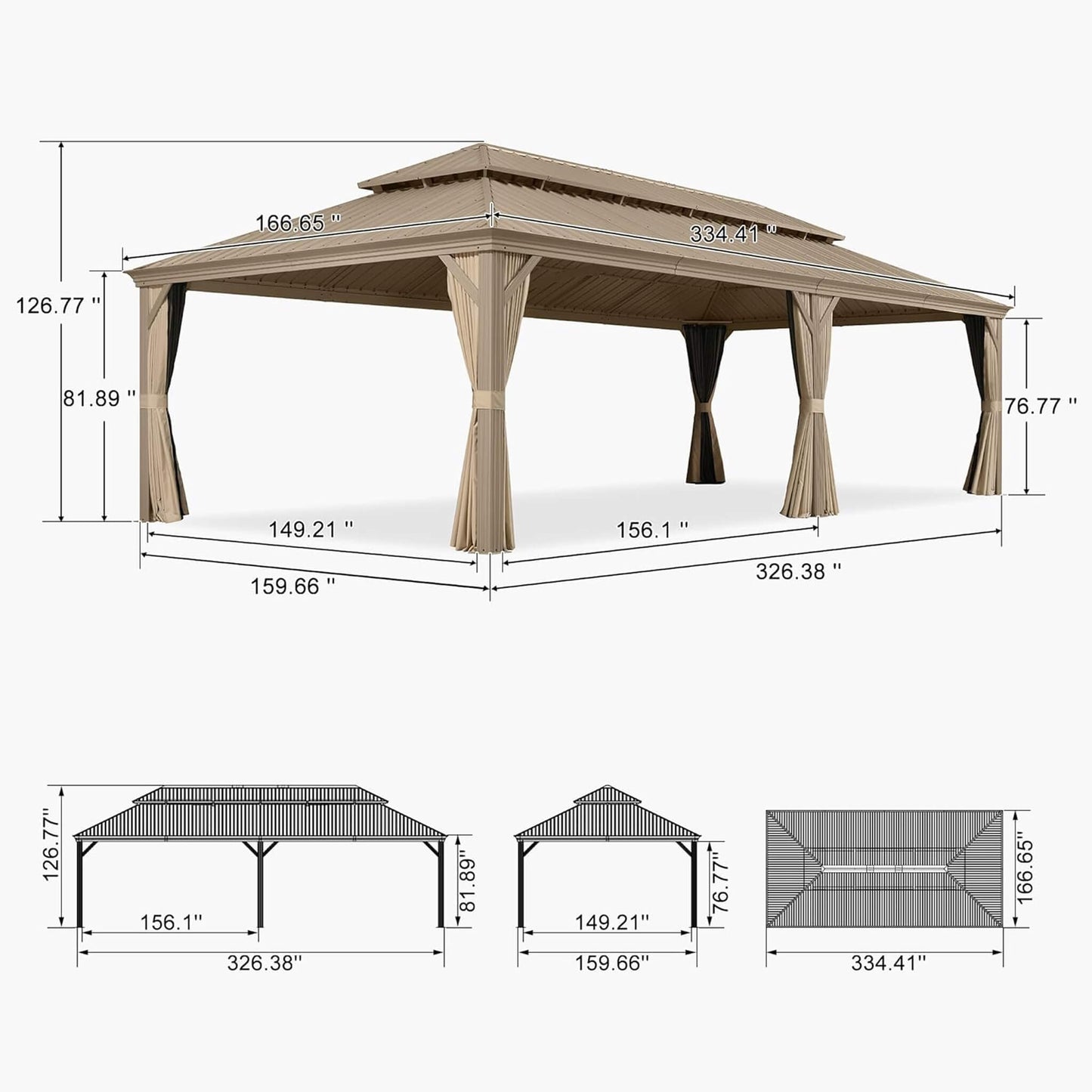 14FT x 28FT Alora Extra-Large Hardtop Gazebo with Galvanized Steel Double Roof, Curtains and Netting