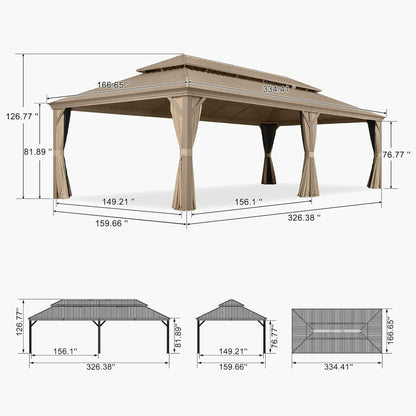 14FT x 28FT Alora Extra-Large Hardtop Gazebo with Galvanized Steel Double Roof, Curtains and Netting