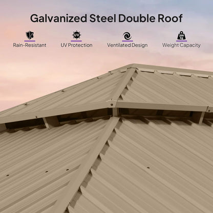 14FT x 28FT Alora Extra-Large Hardtop Gazebo with Galvanized Steel Double Roof, Curtains and Netting