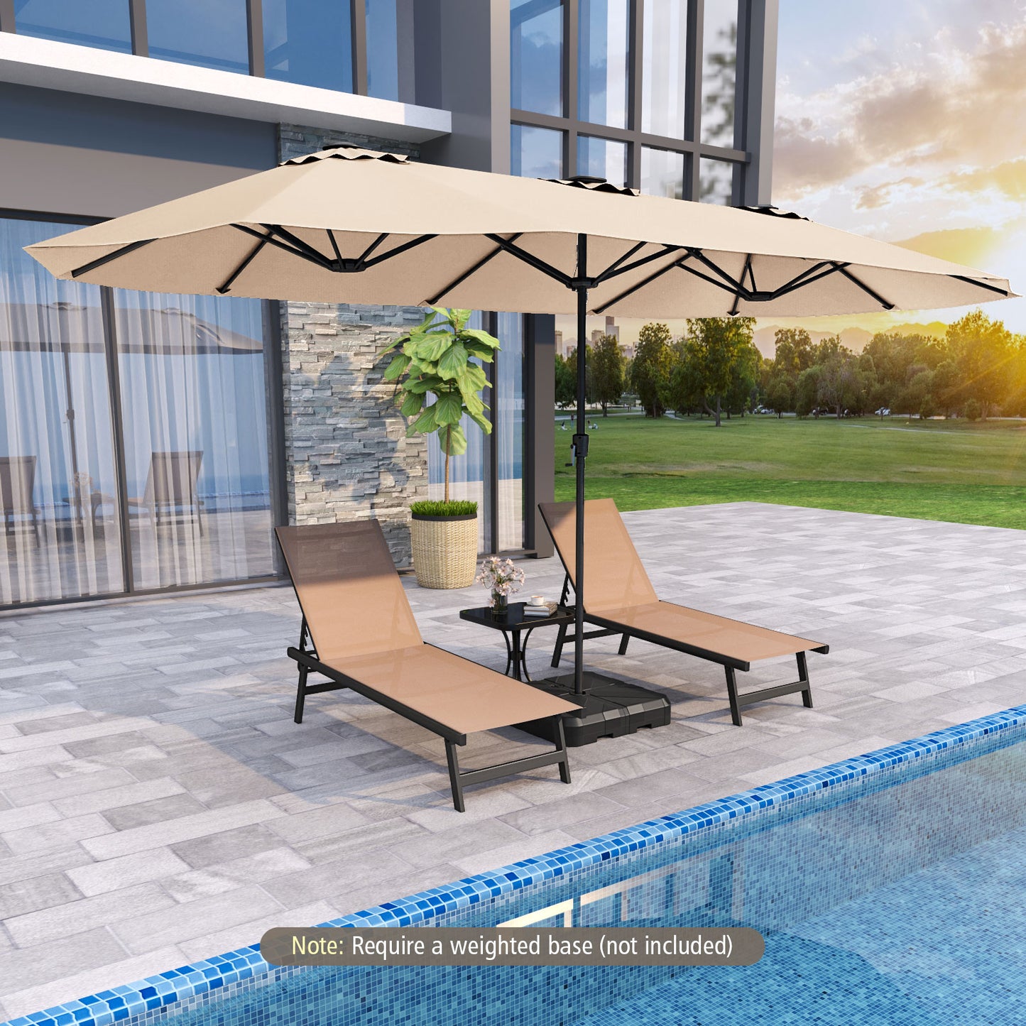15.5 FT Extra-Large Patio Umbrella with LED Solar Lights and Crank Handle