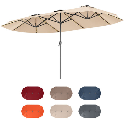 15.5 FT Extra-Large Patio Umbrella with LED Solar Lights and Crank Handle