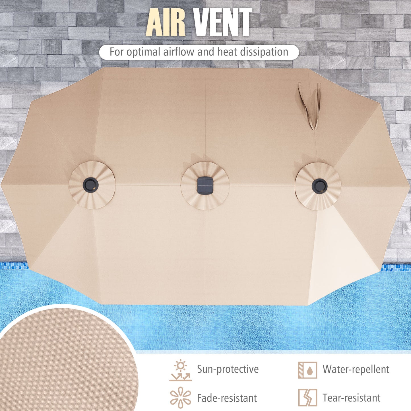 15.5 FT Extra-Large Patio Umbrella with LED Solar Lights and Crank Handle